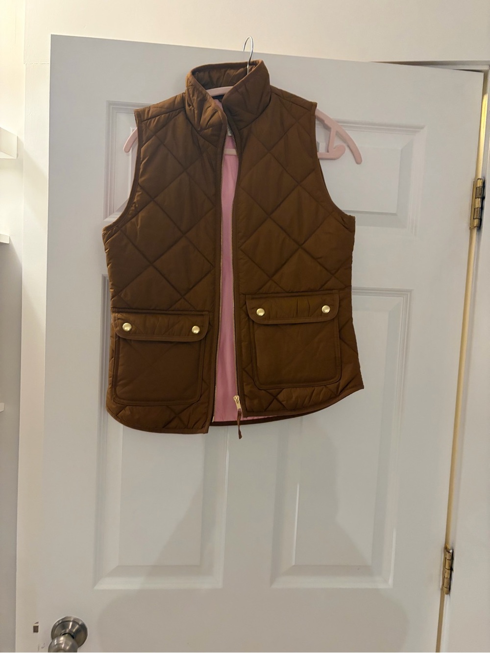 J. Crew Quilted Brown Vest with Pink Lining